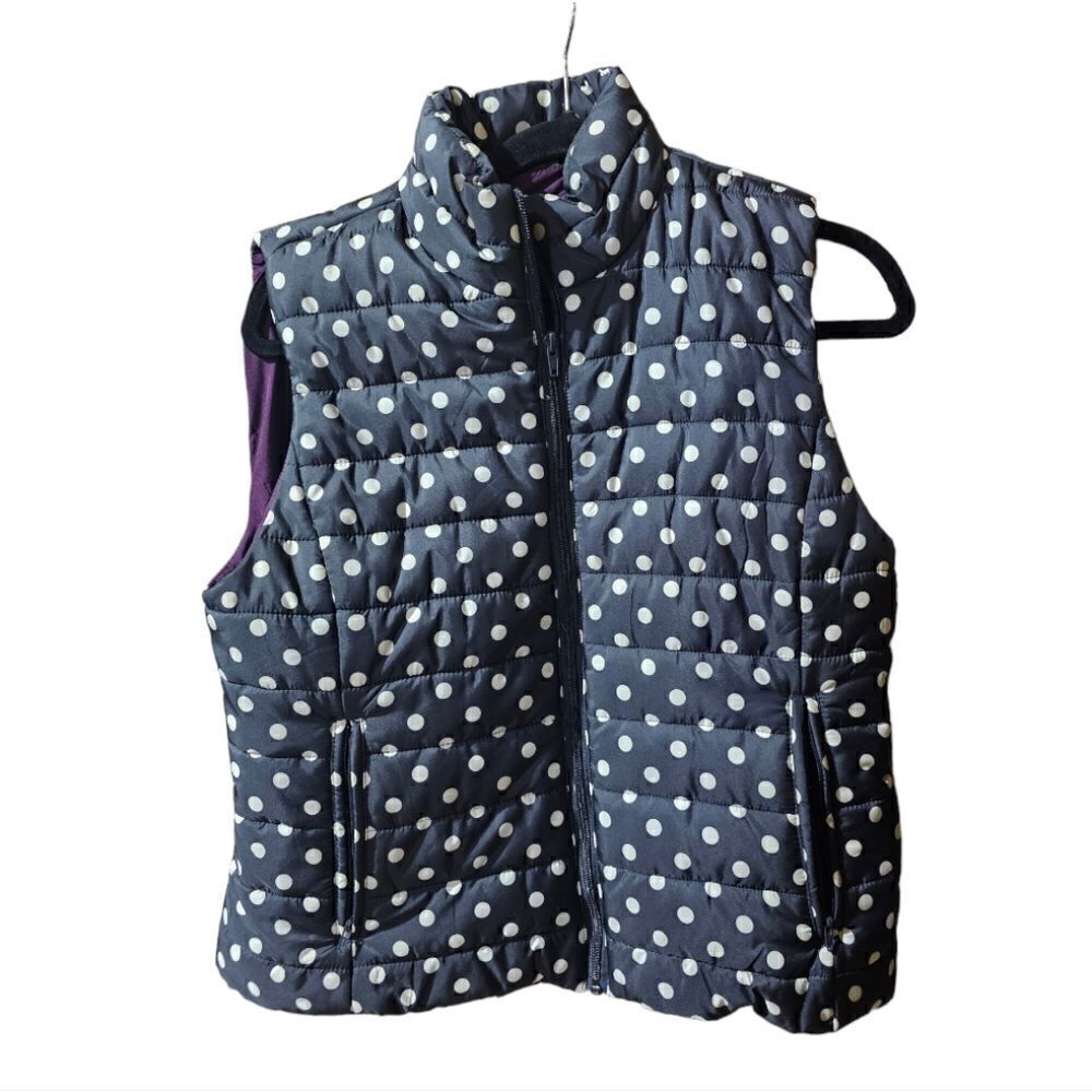 ANN TAYLOR LOFT Black & White Polka Dot Puffer Vest - Size Medium